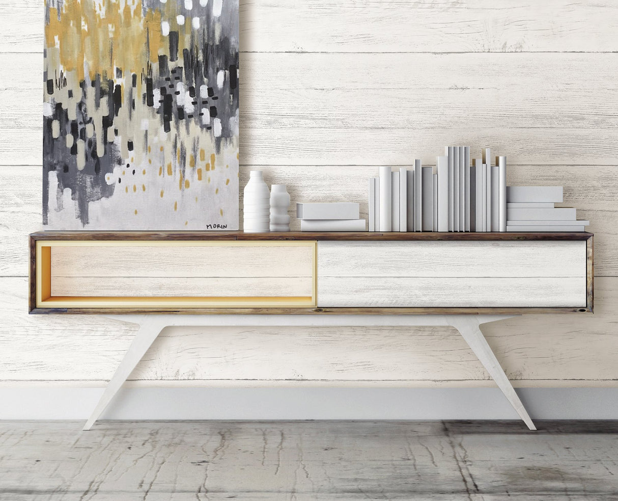 Shiplap Off White Wood Peel & Stick Wallpaper with Traditional Faux Effects - NuWallpaper NUW2187