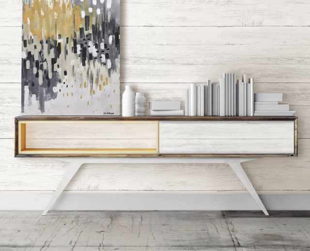 Shiplap Off-White Peel & Stick Wallpaper with Country Wood Plank Motif - NuWallpaper NU3127