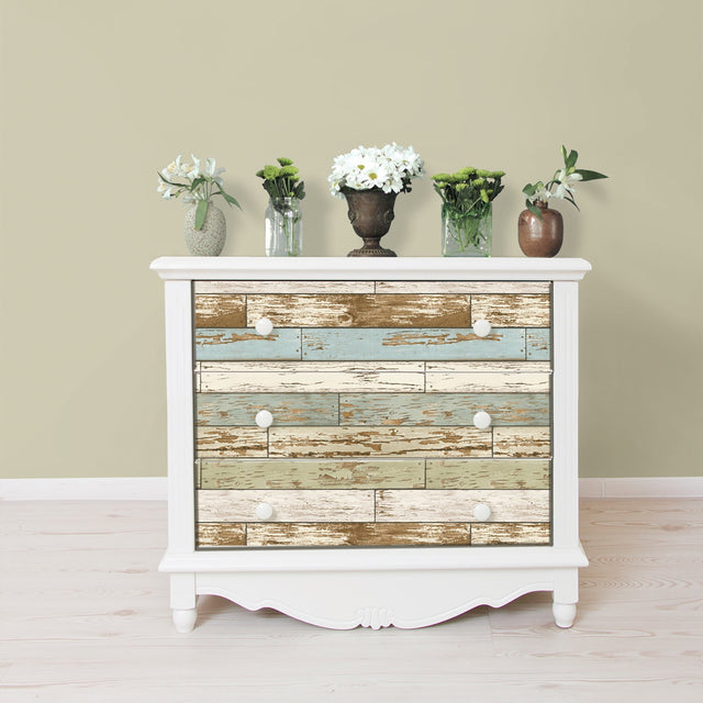 Old Salem Vintage Wood Green Planks Peel & Stick Wallpaper with Faux Effects Country Style - NUW2188