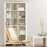 Old Salem Vintage Wood Green Planks Peel & Stick Wallpaper with Faux Effects Country Style - NUW2188