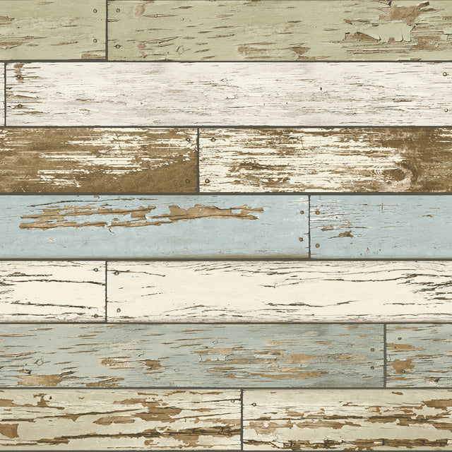 Old Salem Vintage Wood Green Planks Peel & Stick Wallpaper with Faux Effects Country Style - NUW2188