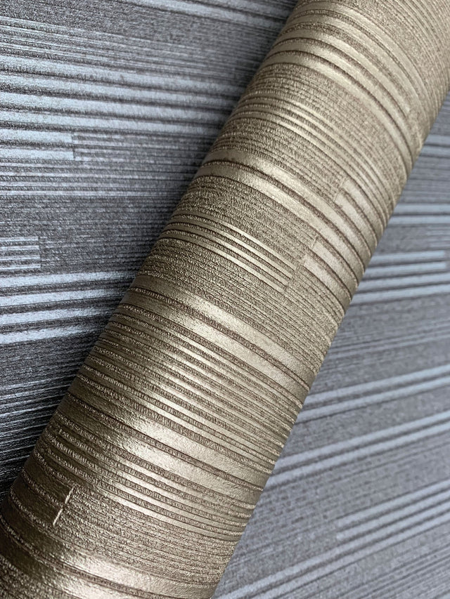Vertical Plumb Charcoal Metallic Wallpaper with Metallic Stripe Pattern - York NV5500