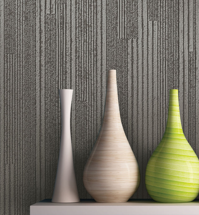 Vertical Plumb Charcoal Metallic Wallpaper with Metallic Stripe Pattern - York NV5500