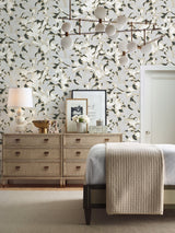 Acanthus Toss Black & Grey Wallpaper with Botanical Acanthus Leaf Motif - York NV5510