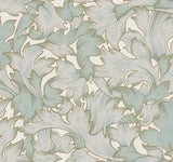 Acanthus Toss Beige & Seafoam Wallpaper with Botanical Acanthus Leaf Motif - York NV5511