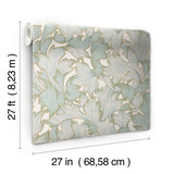 Acanthus Toss Beige & Seafoam Wallpaper with Botanical Acanthus Leaf Motif - York NV5511