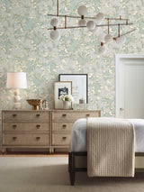 Acanthus Toss Beige & Seafoam Wallpaper with Botanical Acanthus Leaf Motif - York NV5511