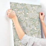 Acanthus Toss Beige & Seafoam Wallpaper with Botanical Acanthus Leaf Motif - York NV5511