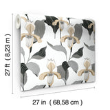 Lady Slipper Gold & Grey Botanical Non Woven Wallpaper, Straight Match, 27 in x 27 ft - York NV5524