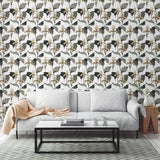 Lady Slipper Gold & Grey Botanical Non Woven Wallpaper, Straight Match, 27 in x 27 ft - York NV5524