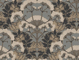 Yarrow Nouveau Charcoal & Gold Wallpaper with Botanical Floral Pattern - York NV5557