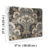 Yarrow Nouveau Charcoal & Gold Wallpaper with Botanical Floral Pattern - York NV5557