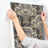 Yarrow Nouveau Charcoal & Gold Wallpaper with Botanical Floral Pattern - York NV5557