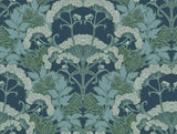 Yarrow Nouveau Blue & Green Wallpaper with Botanical Floral Pattern, Modern Style - York NV5558