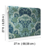 Yarrow Nouveau Blue & Green Wallpaper with Botanical Floral Pattern, Modern Style - York NV5558