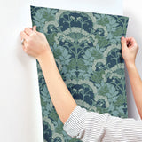 Yarrow Nouveau Blue & Green Wallpaper with Botanical Floral Pattern, Modern Style - York NV5558