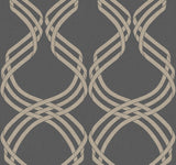 Dante Ribbon Charcoal Metallic Wallpaper with Modern Geometric Ribbon Motif - York NV5568