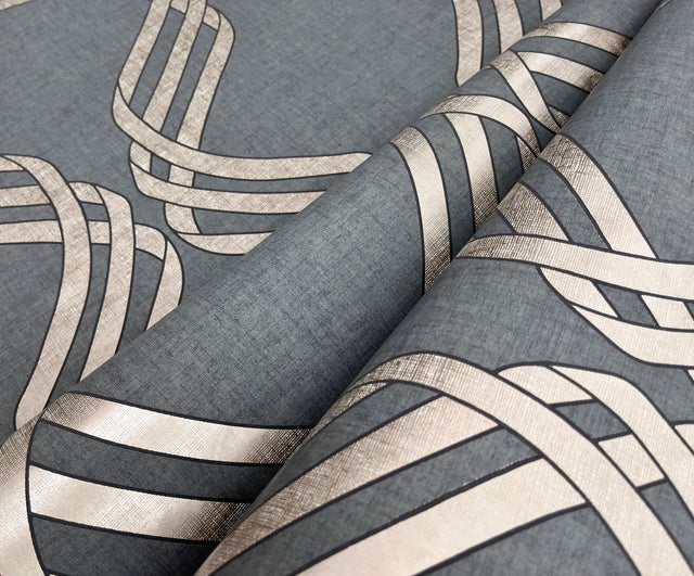 Dante Ribbon Charcoal Metallic Wallpaper with Modern Geometric Ribbon Motif - York NV5568