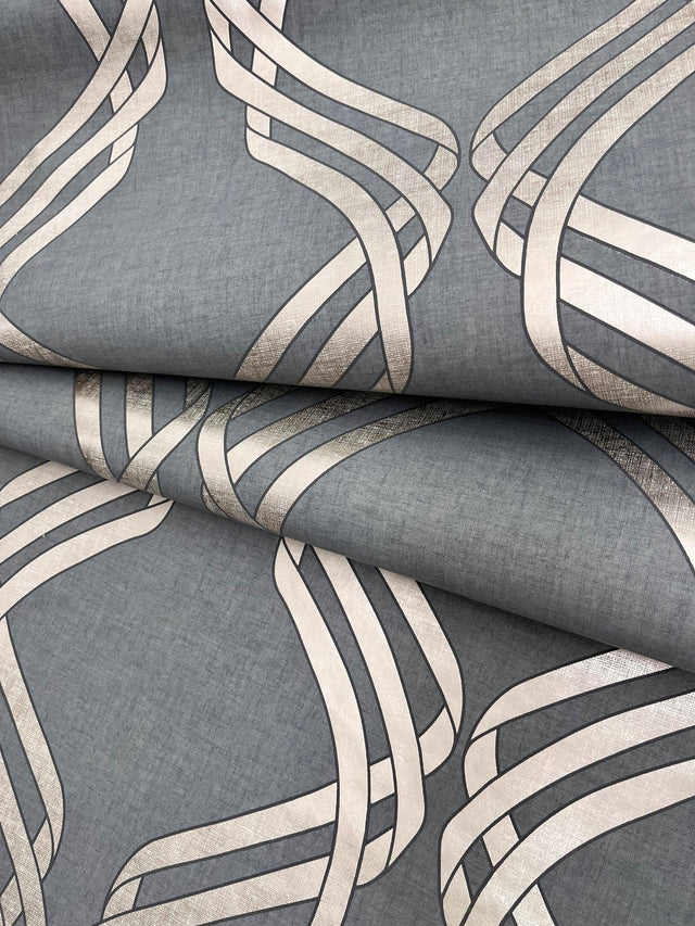 Dante Ribbon Charcoal Metallic Wallpaper with Modern Geometric Ribbon Motif - York NV5568