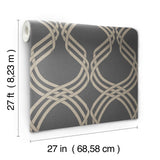 Dante Ribbon Charcoal Metallic Wallpaper with Modern Geometric Ribbon Motif - York NV5568