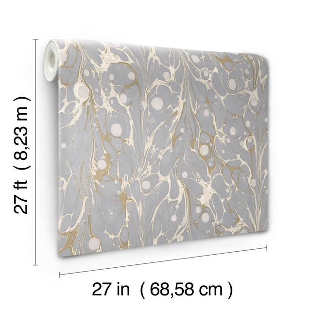 Marbled Endpaper Grey & Cream Wallpaper with Bohemian Marbled Abstract Pattern - York NV5589
