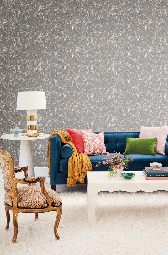 Marbled Endpaper Grey & Cream Wallpaper with Bohemian Marbled Abstract Pattern - York NV5589