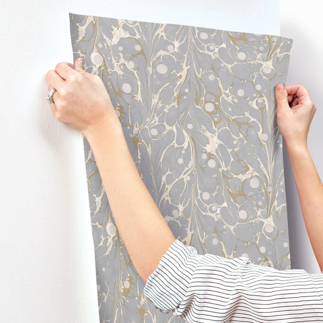 Marbled Endpaper Grey & Cream Wallpaper with Bohemian Marbled Abstract Pattern - York NV5589
