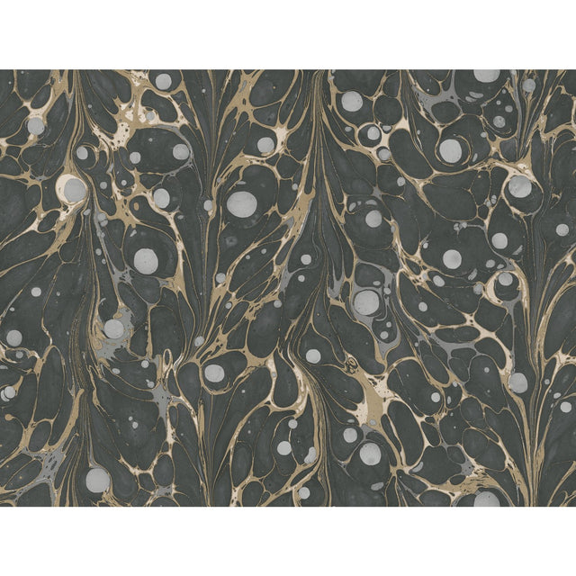 Marbled Endpaper Black & Gold Wallpaper with Marbled Book Paper Motif - York NV5591