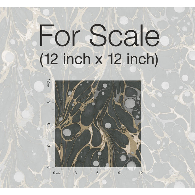 Marbled Endpaper Black & Gold Wallpaper with Marbled Book Paper Motif - York NV5591