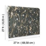 Marbled Endpaper Black & Gold Wallpaper with Marbled Book Paper Motif - York NV5591
