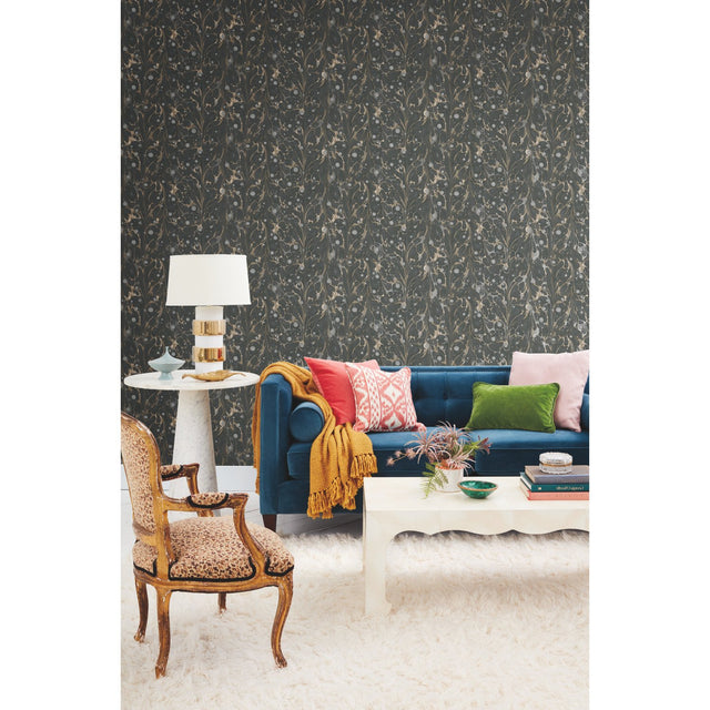 Marbled Endpaper Black & Gold Wallpaper with Marbled Book Paper Motif - York NV5591