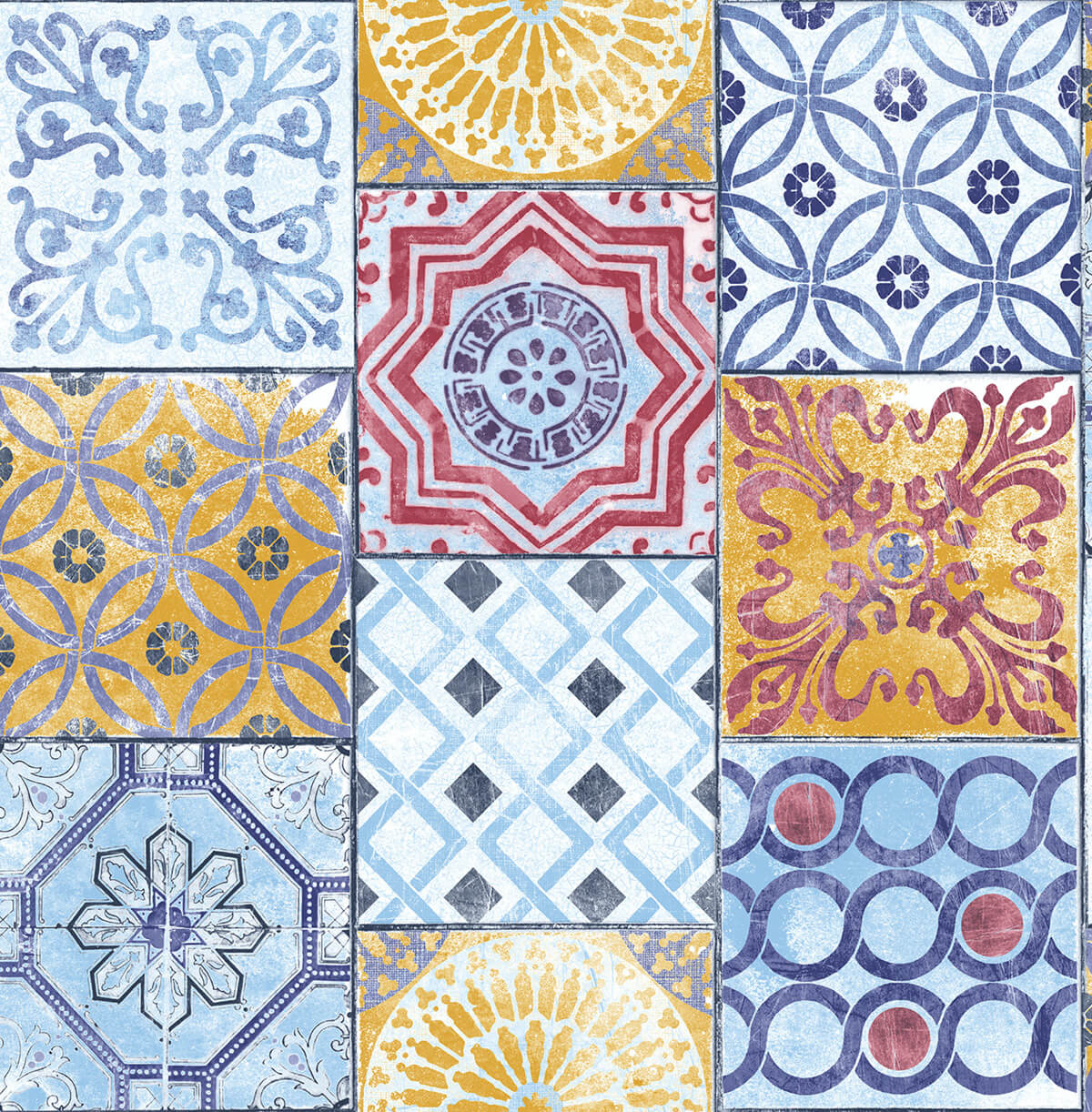 Multicolored Moroccan tile patchwork peel and stick wallpaper pattern