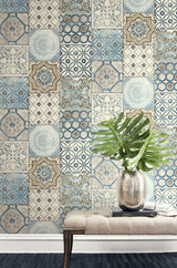Morocaan Tile Blue & Copper by NextWall Peel & Stick Tile Wallpaper – NextWall NW30002