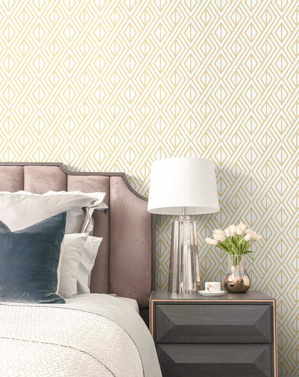 Gold Diamond Geometric Metallic Gold by NextWall Peel & Stick Geometric Peel & Stick Wallpaper – NextWall NW30105