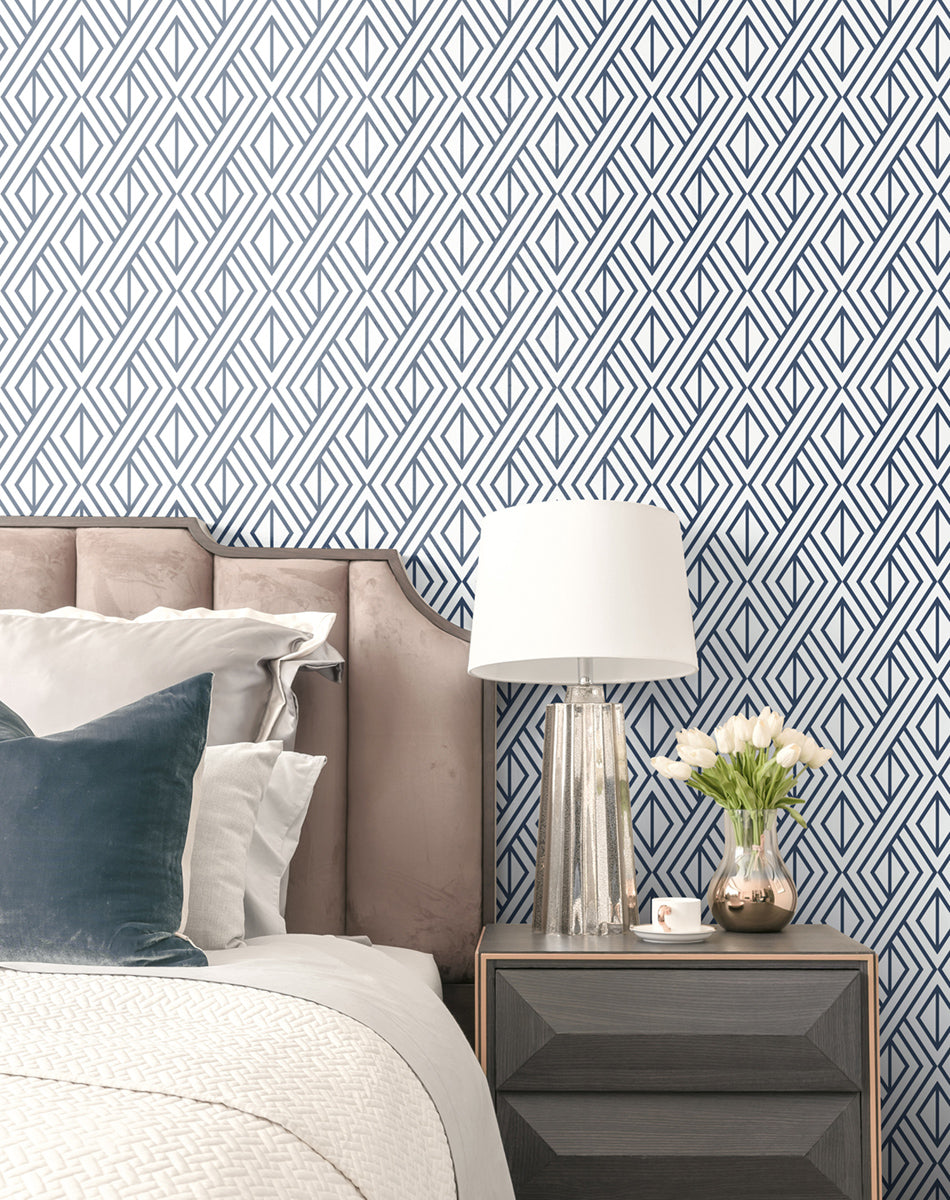 Navy Diamond Geometric Navy & White by NextWall Peel & Stick Geometric Wallpaper – NextWall NW30106