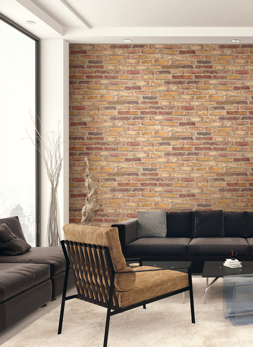 Faux Rustic Red Brick Rustic Red by NextWall Peel & Stick Peel & Stick Faux Brick Wallpaper – NextWall NW30201-Sample