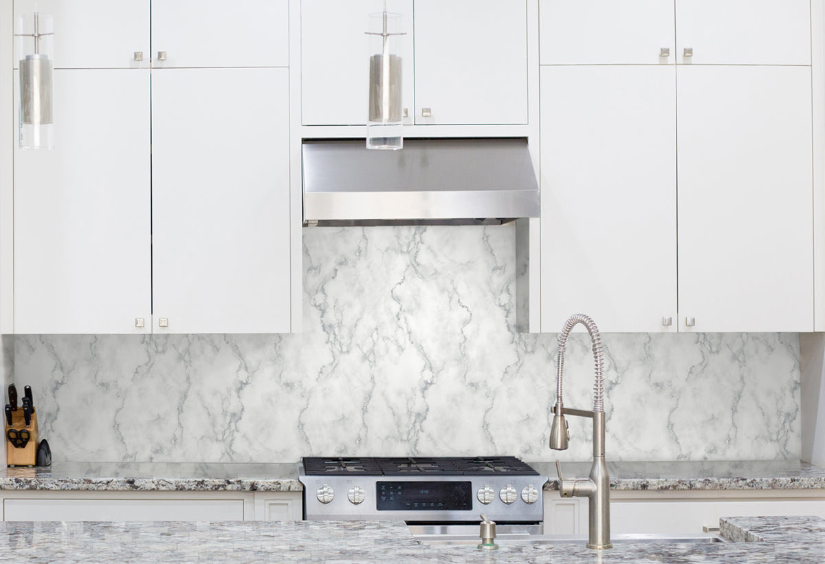 Faux Marble Gray & Metallic Silver by NextWall Peel & Stick Faux Marble Peel & Stick Wallpaper – NextWall NW30400