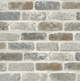 Washed Brick peel and stick wallpaper pattern in soft gray and rust tones