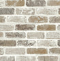 Washed Brick peel and stick wallpaper in tanned leather and pewter