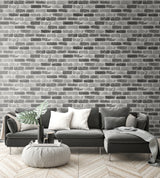Gray Washed Brick Soft Gray & Charcoal by NextWall Peel & Stick Brick Vinyl Wallpaper- NextWall NW30510