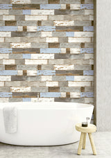 Colorful Shiplap Blue & Neutral by NextWall Peel & Stick Shiplap Wallpaper – NextWall NW30700