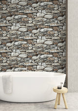 Stone Wall Brown and Gray by NextWall Peel & Stick Faux Stone Peel & Stick Vinyl Wallpaper – NextWall NW30900