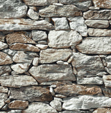 Brown and gray stacked stone wall peel and stick wallpaper pattern