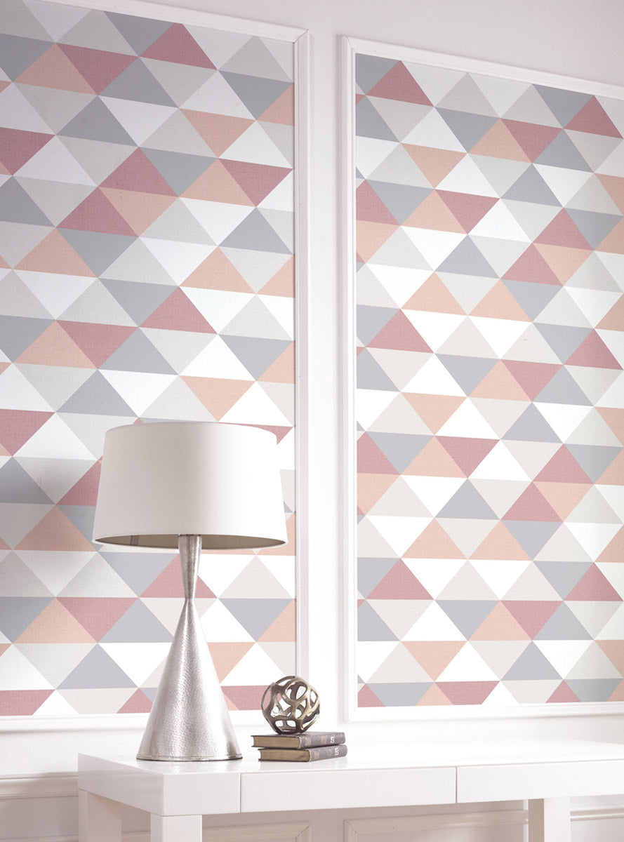 Mod Triangles Pink & Metallic Silver by NextWall Peel & Stick Geometric Peel & Stick Wallpaper – NextWall NW31100