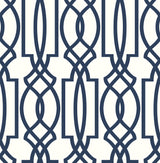 Navy and white deco lattice peel and stick wallpaper pattern