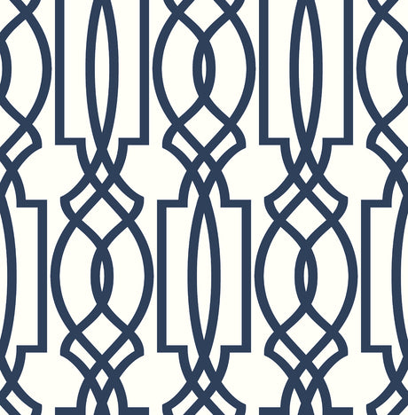 Navy and white deco lattice peel and stick wallpaper pattern