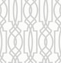 Soft gray and white deco lattice peel and stick wallpaper with a contemporary geometric trellis pattern.