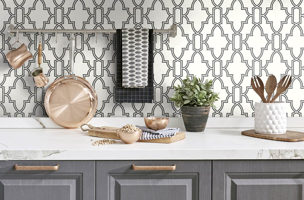 Tile Trellis Black & White by NextWall Peel & Stick Peel & Stick Wallpaper – NextWall NW31600