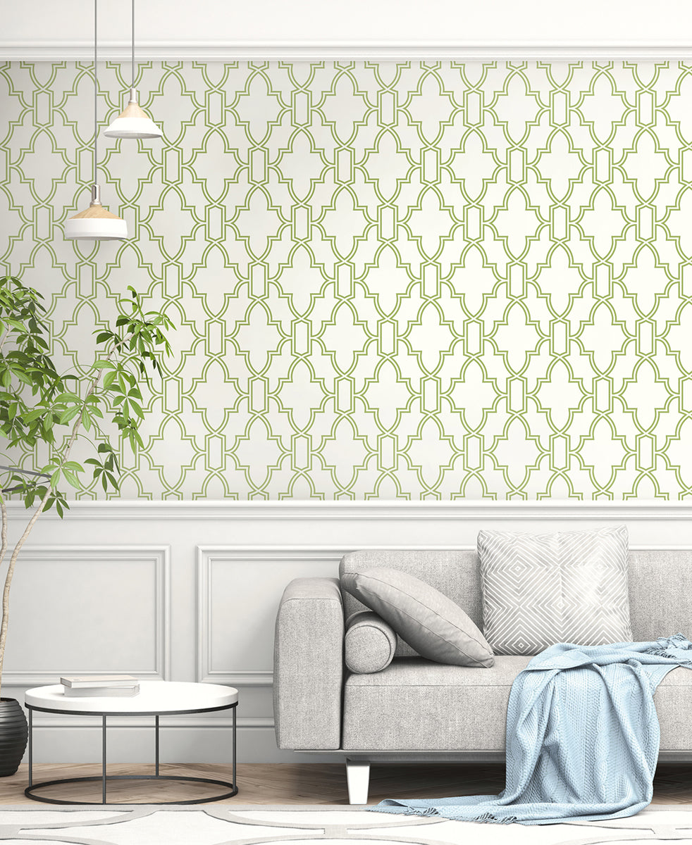 Tile Trellis Green and White by NextWall Peel & Stick Peel & Stick Wallpaper – NextWall NW31604