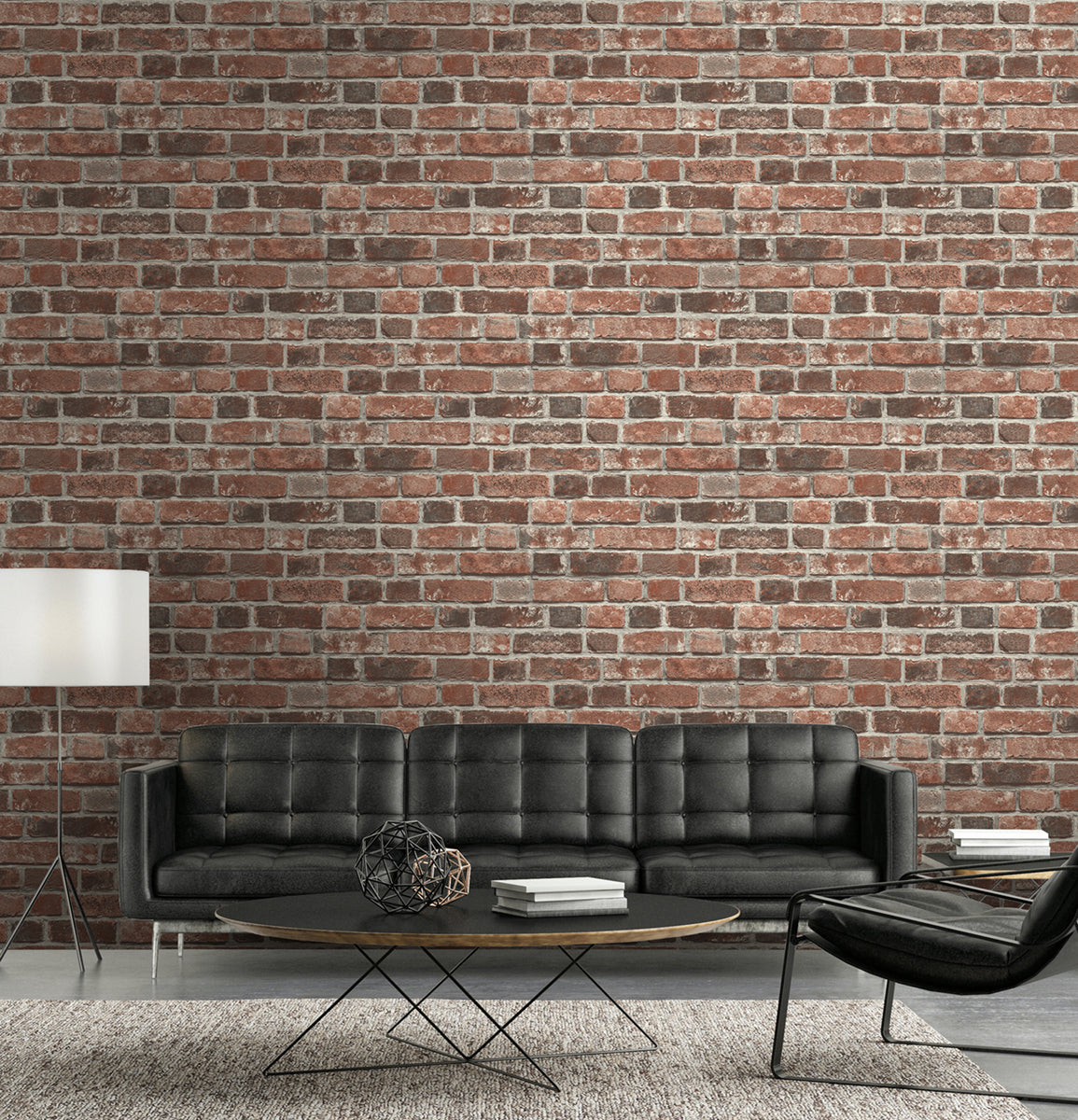 Distressed Red Brick Red & Charcoal by NextWall Peel & Stick Brick Wallpaper – NextWall NW31700-Sample
